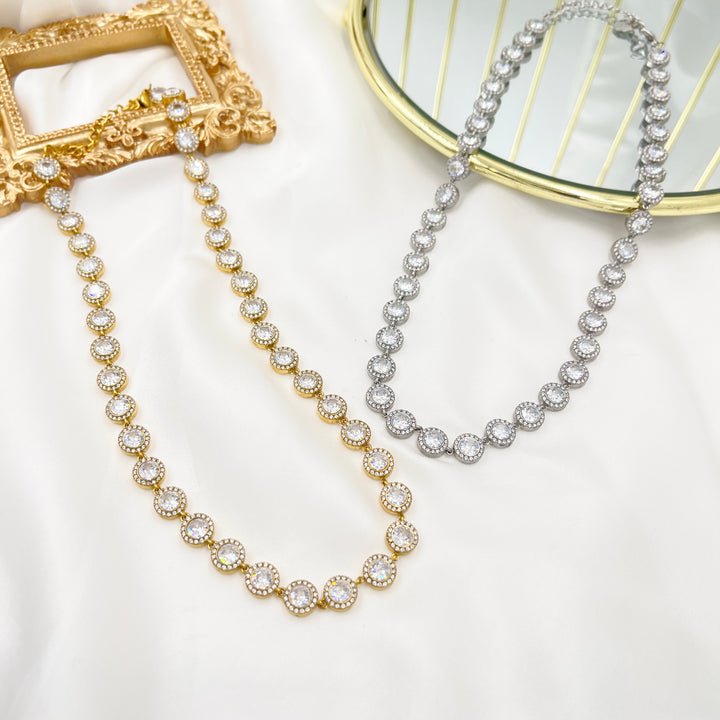 Tennis Tondo - Short Steel Necklace