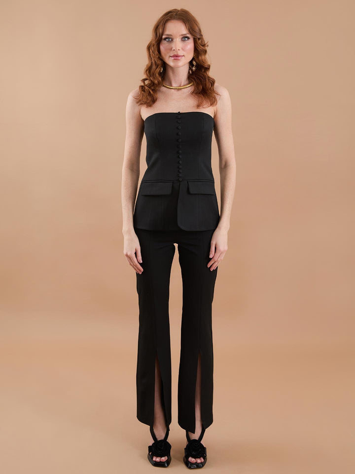 Flare Slit Detail High Waist Fabric Pants Black