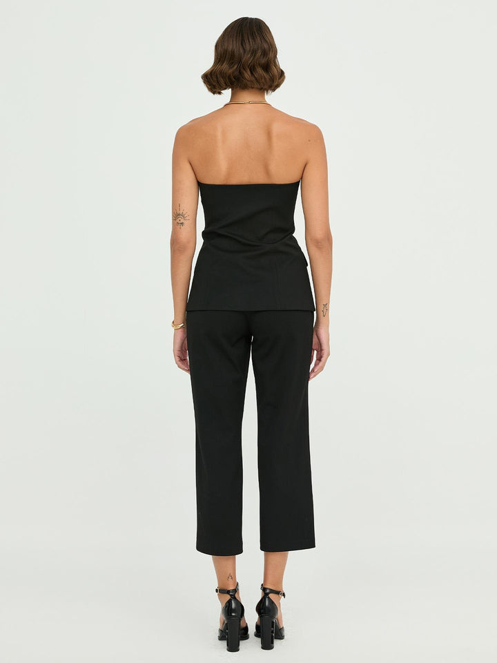 Button Detailed Strapless Bustier Jacket Black