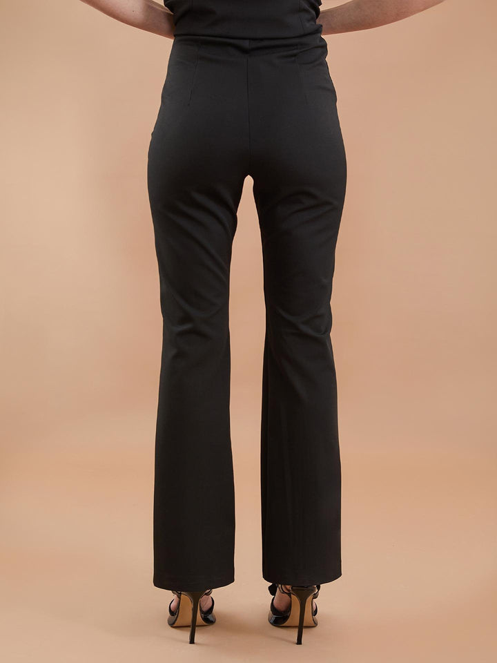 Flare Slit Detail High Waist Fabric Pants Black