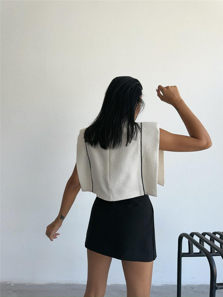 Padded Piping Detail Crop Blouse White