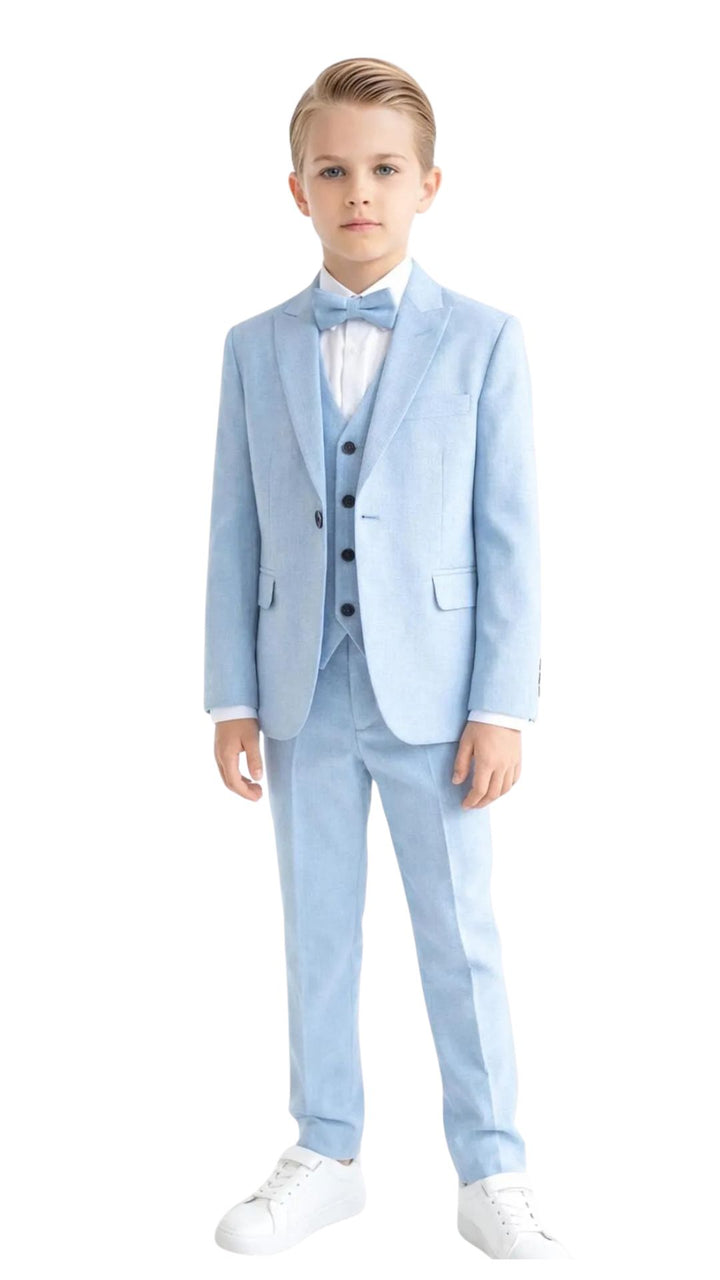Boys’ Elegant Light Blue 5-Piece Suit with Bow Tie