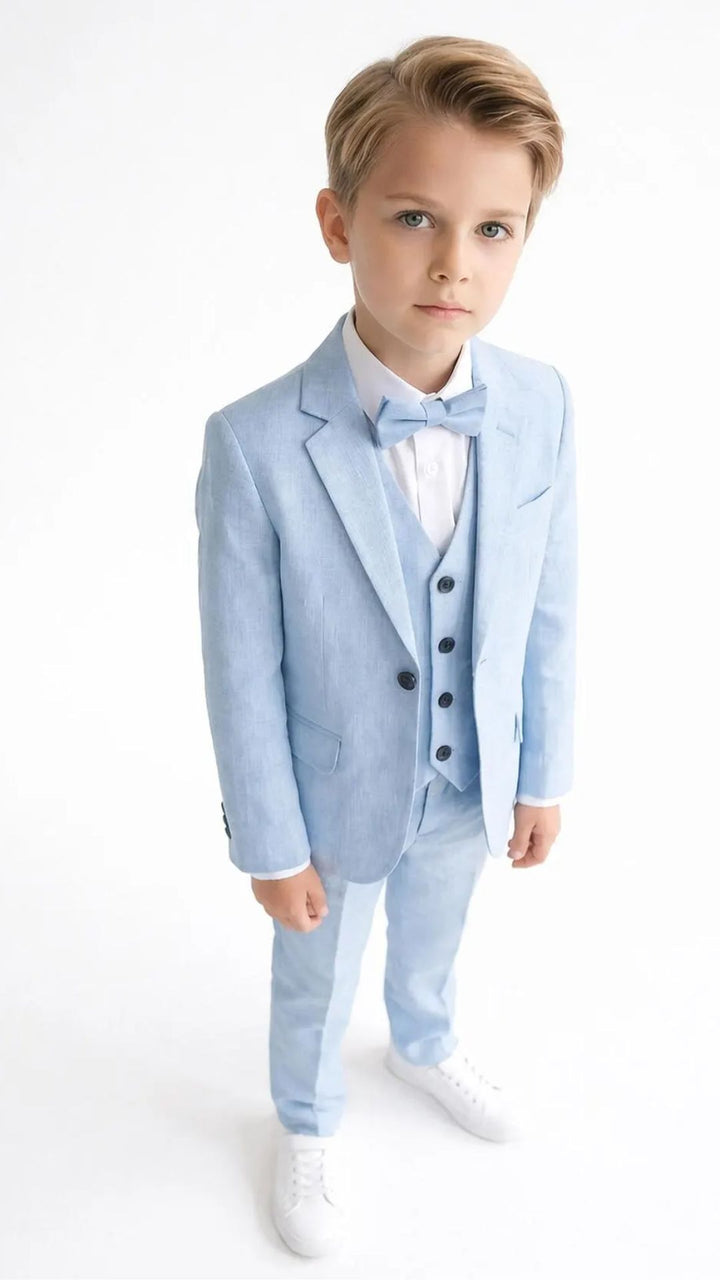 Boys’ Elegant Light Blue 5-Piece Suit with Bow Tie