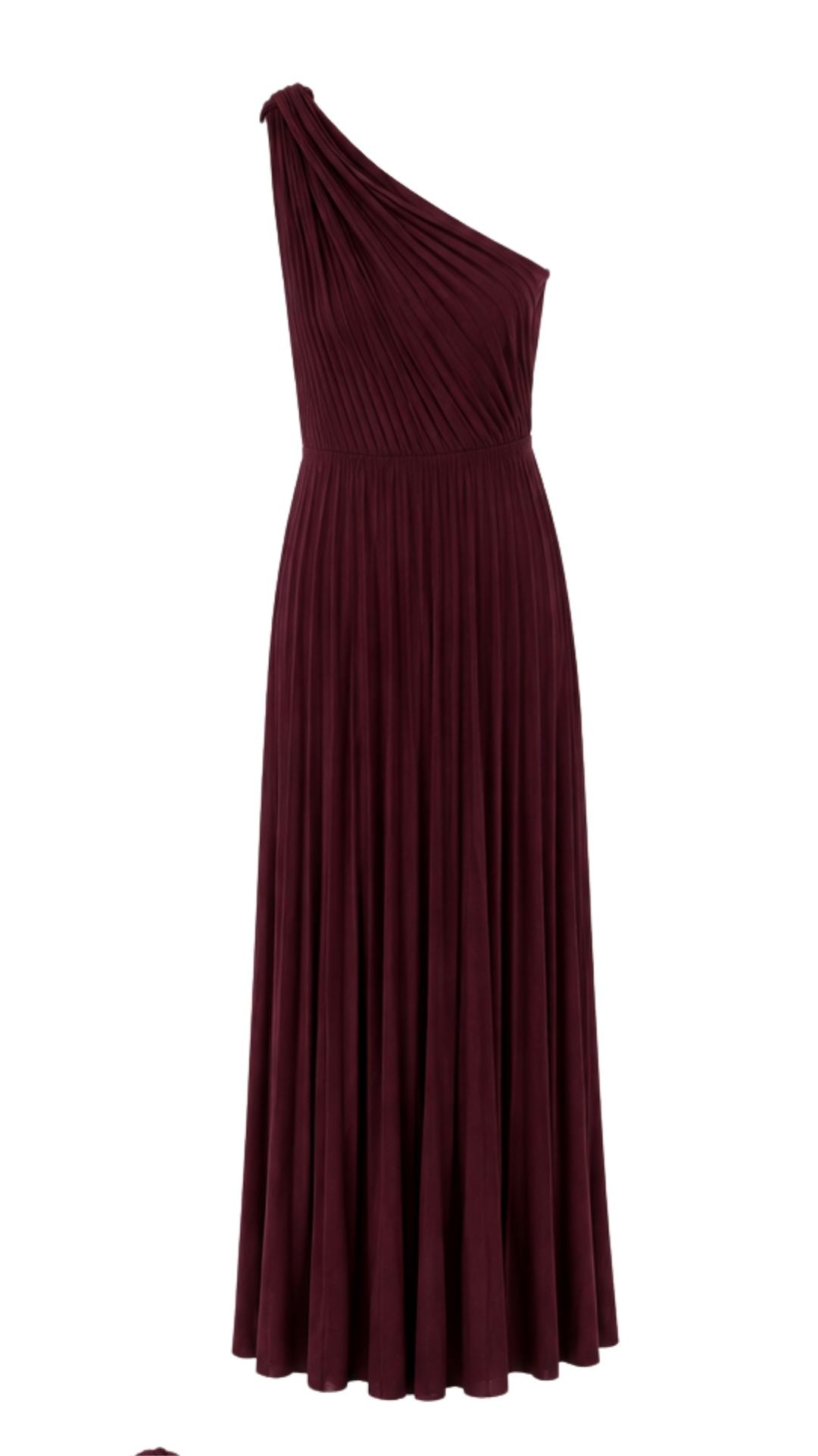 One-Shoulder Pleated Maxi Dress – Burgundy