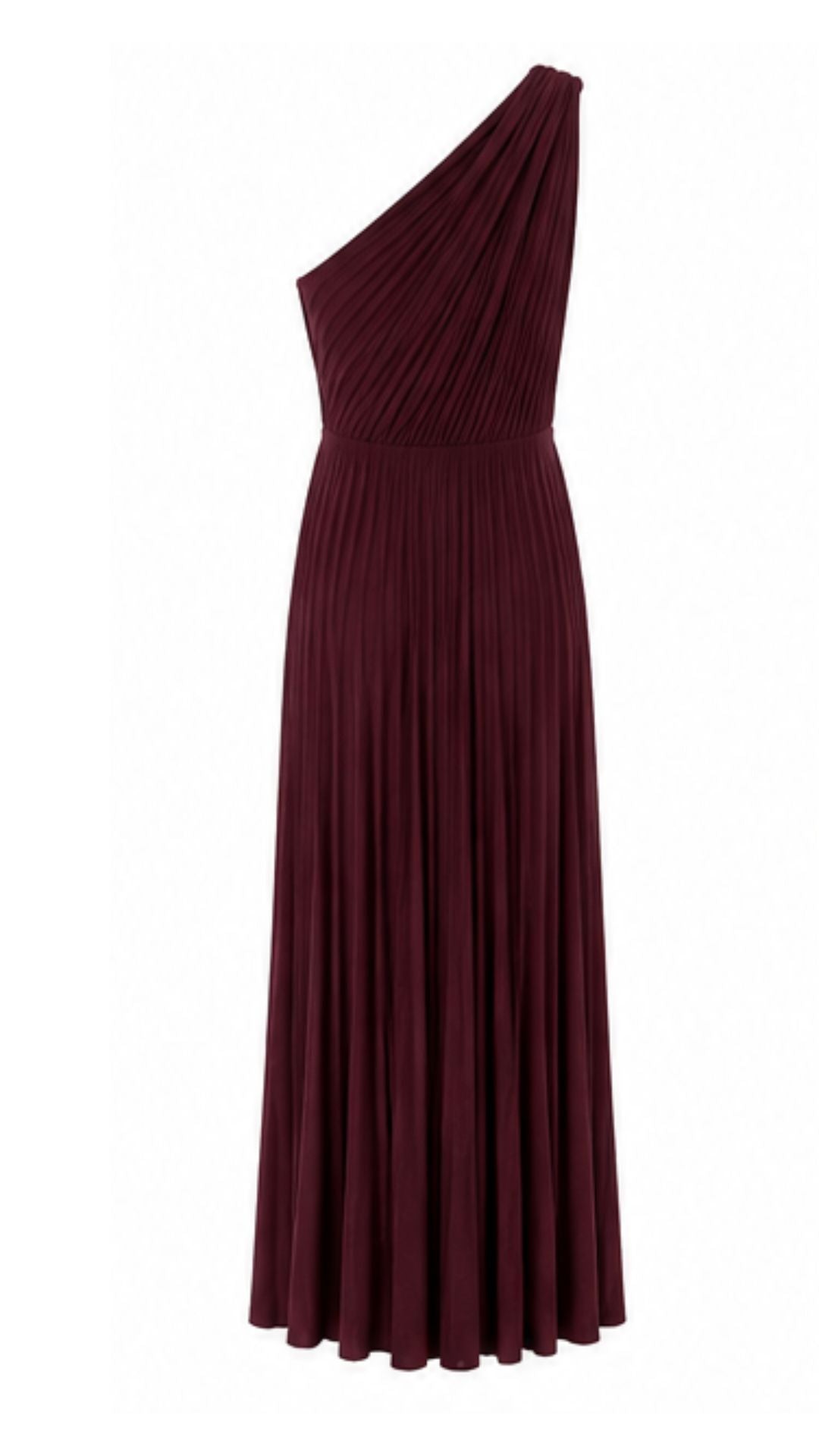 One-Shoulder Pleated Maxi Dress – Burgundy