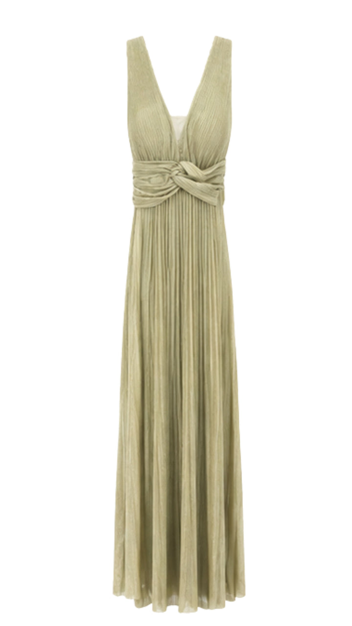Pleated Maxi Dress IN Light Gold