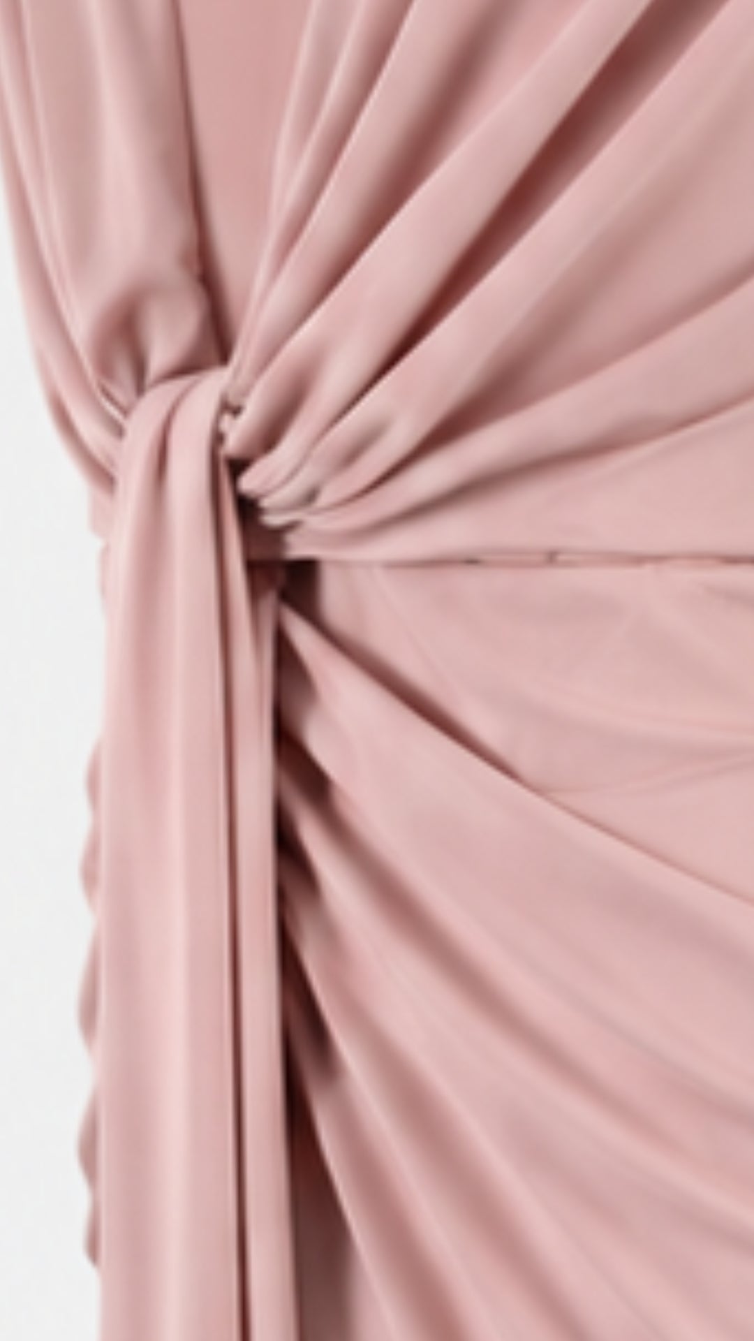 Elara Blush Pink Draped Midi Dress with Deep V-Neck