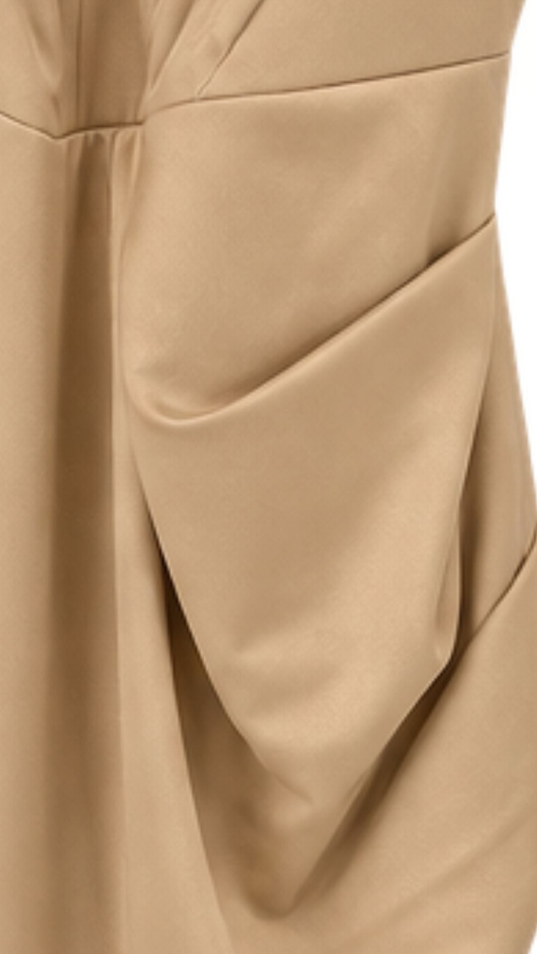 Elegant Draped Maxi Dress with Thin Straps – Beige