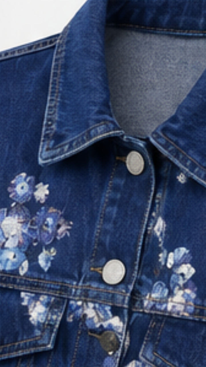 BLOOM Floral Denim Jacket – Blue