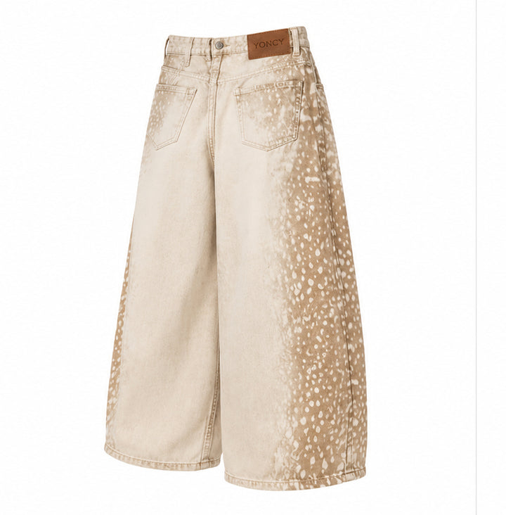 Women’s Beige Animal Print Barrel-Leg Jeans