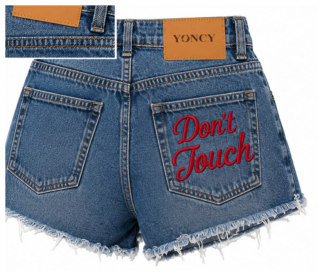 DON’T TOUCH Embroidered Denim Shorts