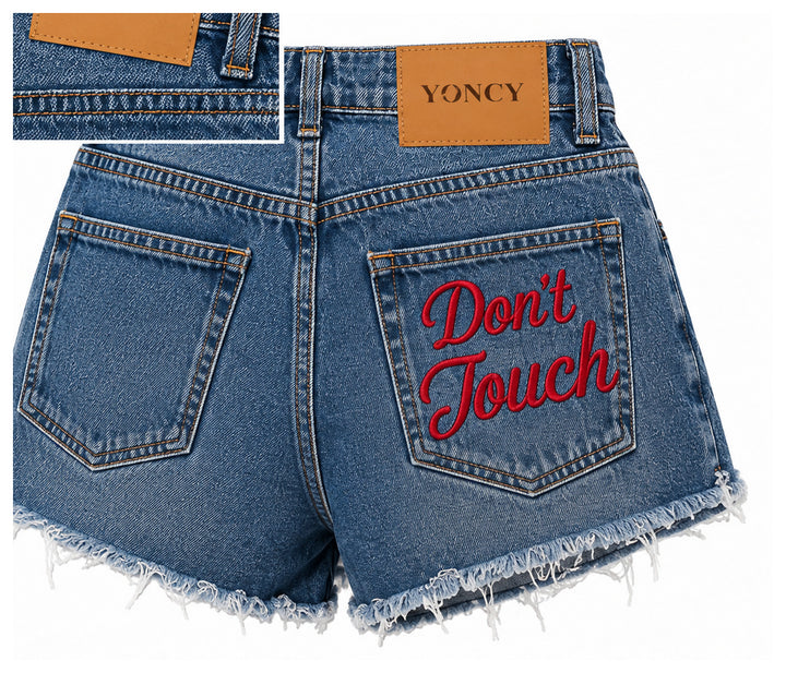 DON’T TOUCH Embroidered Denim Shorts