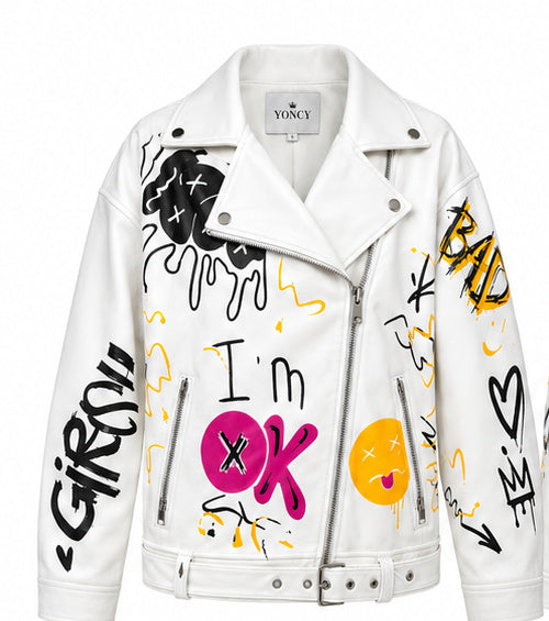 ICON Graffiti Oversized Biker Jacket – White