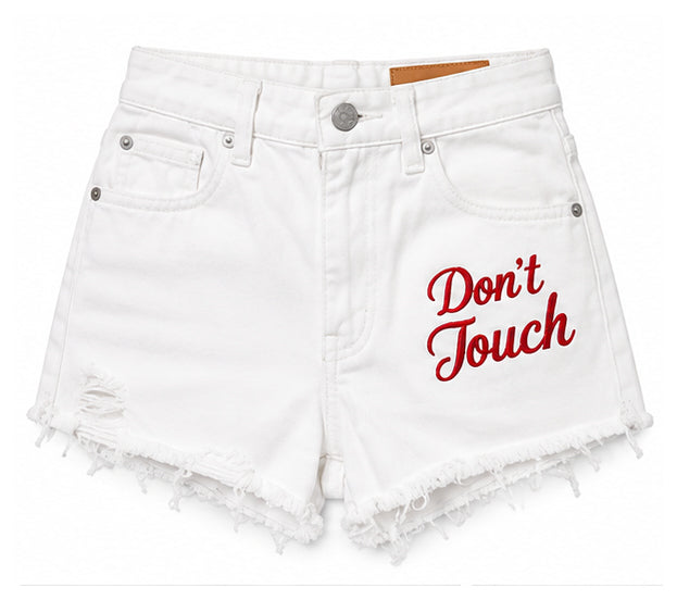 DON’T TOUCH Embroidered Denim Shorts