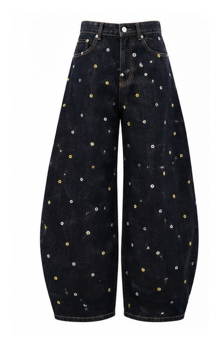 Women’s Yoncy Wide-Leg Jeans with Floral Details
