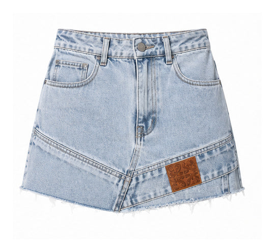 Women’s Light Blue Denim Mini Skirt with Asymmetric Panel Detail