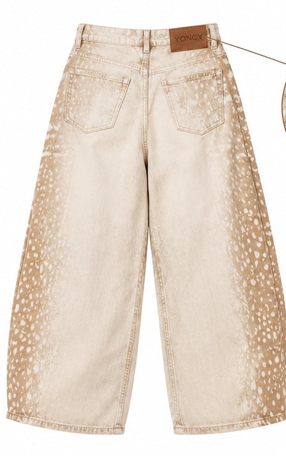 Women’s Beige Animal Print Barrel-Leg Jeans