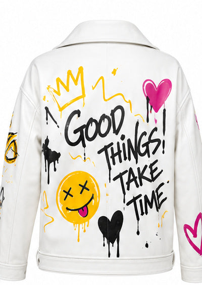 ICON Graffiti Oversized Biker Jacket – White