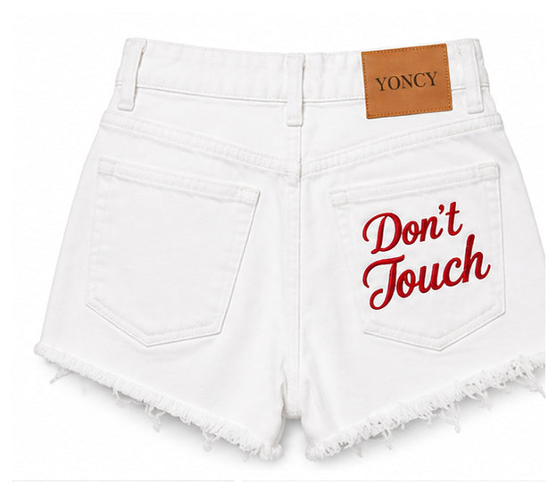 DON’T TOUCH Embroidered Denim Shorts