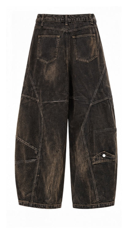 Women’s Vintage Washed Barrel-Leg Cargo Jeans