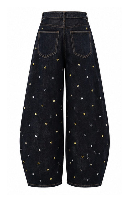 Women’s Yoncy Wide-Leg Jeans with Floral Details