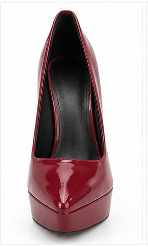 Women’s Burgundy Patent Platform Pumps with Stiletto Heel