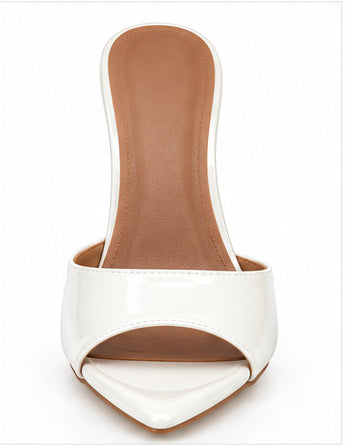 Women’s White Patent High-Heel Mules with Peep Toe
