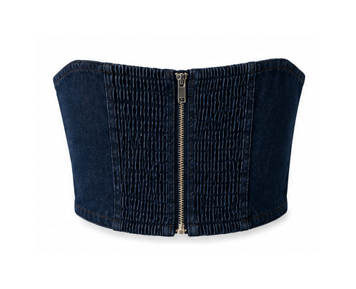 Women’s Dark Blue Denim Corset & Wrap Mini Skirt Set with Rose Detail