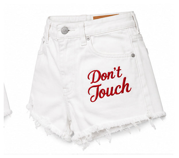 DON’T TOUCH Embroidered Denim Shorts