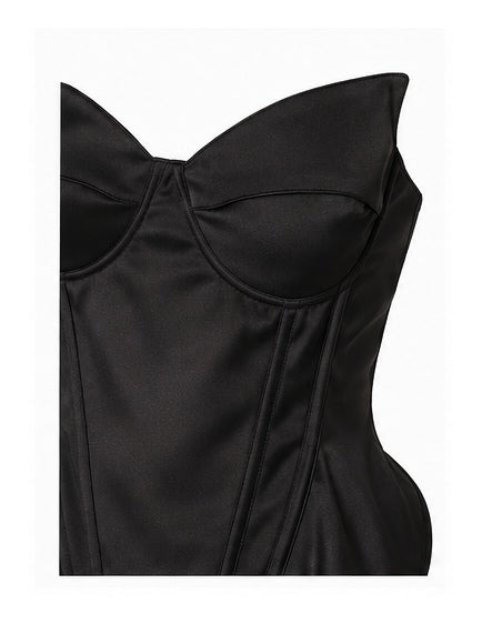 Black Satin Sculpted Corset Top