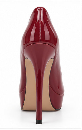 Women’s Burgundy Patent Platform Pumps with Stiletto Heel