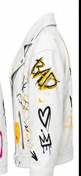 ICON Graffiti Oversized Biker Jacket – White