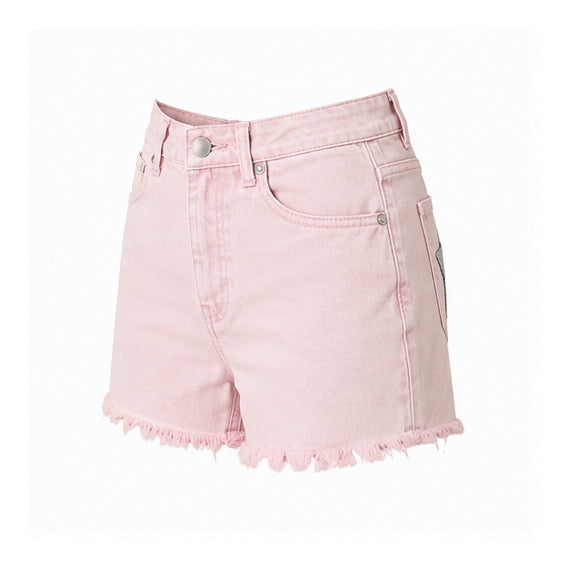 Pink Denim Shorts with Rhinestone Star Detail