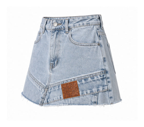 Women’s Light Blue Denim Mini Skirt with Asymmetric Panel Detail