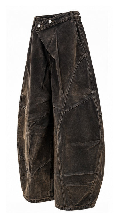 Women’s Vintage Washed Barrel-Leg Cargo Jeans