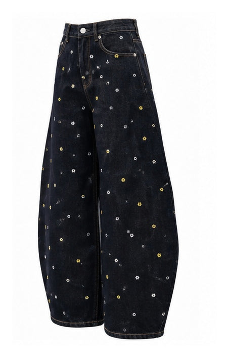 Women’s Yoncy Wide-Leg Jeans with Floral Details