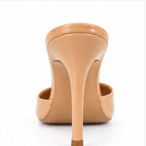 Women’s Nude Patent High-Heel Mules with Pointed Peep Toe