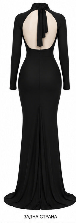 Black Ruched Cut-Out Long Sleeve Maxi Dress