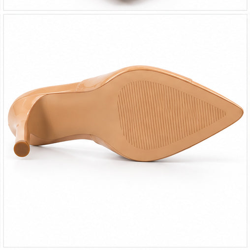 Women’s Nude Patent High-Heel Mules with Pointed Peep Toe