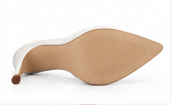 Women’s White Patent High-Heel Mules with Peep Toe