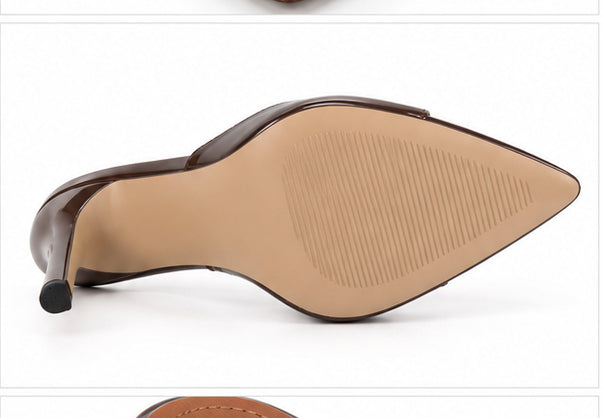 Women’s Chocolate Brown Patent High-Heel Mules with Peep Toe