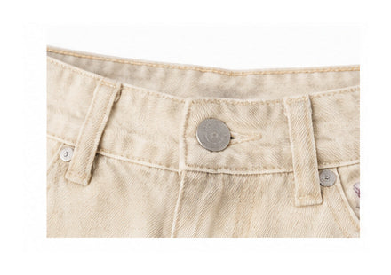 Beige Floral Print Denim Bermuda Shorts