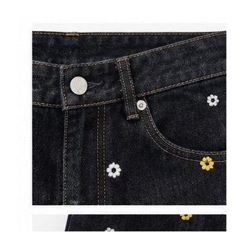 Women’s Yoncy Wide-Leg Jeans with Floral Details