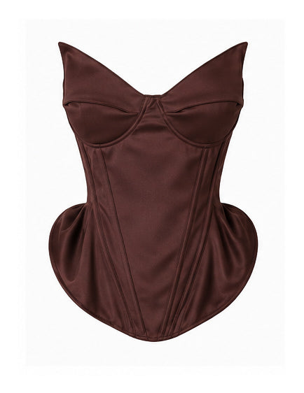 Chocolate Brown Satin Sculpted Corset Top