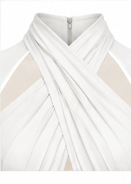 White Ruched Cut-Out Long Sleeve Maxi Dress