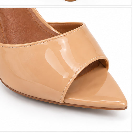 Women’s Nude Patent High-Heel Mules with Pointed Peep Toe