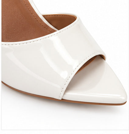Women’s White Patent High-Heel Mules with Peep Toe