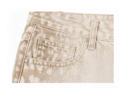 Women’s Beige Animal Print Barrel-Leg Jeans
