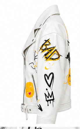 ICON Graffiti Oversized Biker Jacket – White
