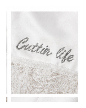 White Satin Lace Corset Top with Short Sleeves
